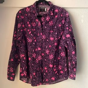 Vintage Frontier Series pink purple floral long sleeve button down shirt blouse